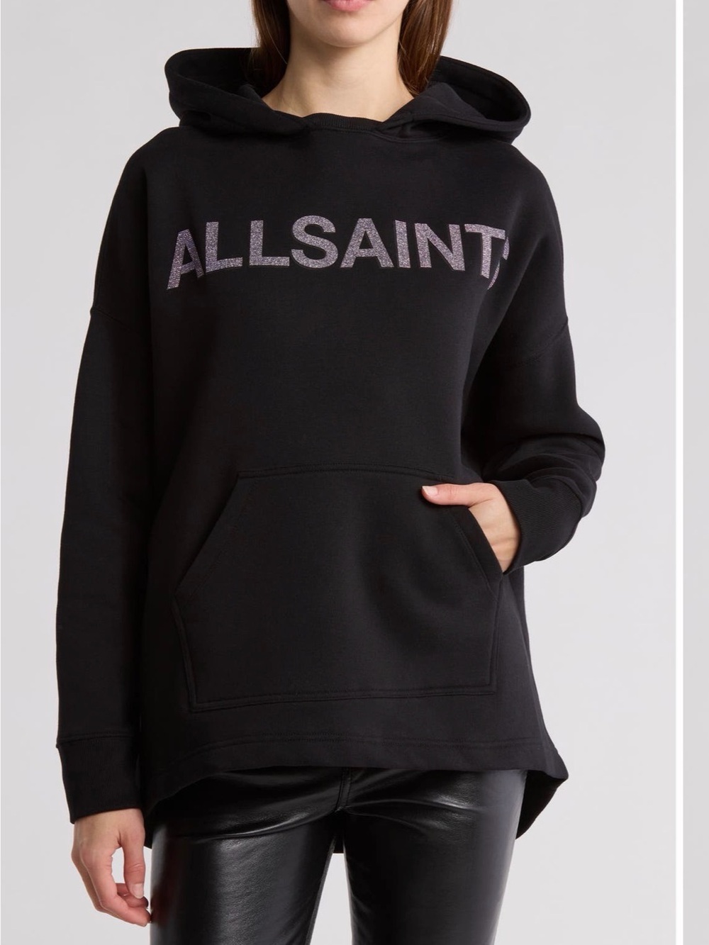 All Saints Shadow Etienne Cotton Logo Hoodie Black Medium